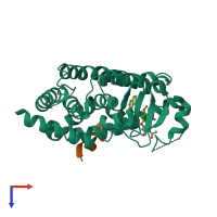 PDB entry 3lmp coloured by chain, top view.