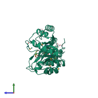PDB entry 3lmz coloured by chain, side view.