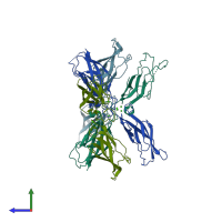 PDB entry 3lnd coloured by chain, side view.