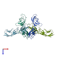 PDB entry 3lnd coloured by chain, top view.