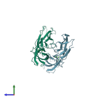 PDB entry 3lnf coloured by chain, side view.