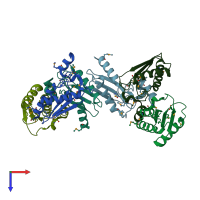 PDB entry 3lno coloured by chain, top view.