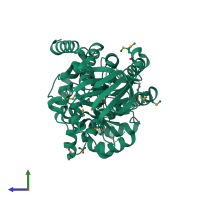 PDB entry 3lnp coloured by chain, side view.