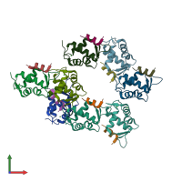 PDB entry 3lnz coloured by chain, front view.