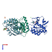 PDB entry 3lo5 coloured by chain, top view.