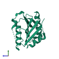 PDB entry 3lod coloured by chain, side view.