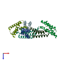 PDB entry 3lof coloured by chain, top view.
