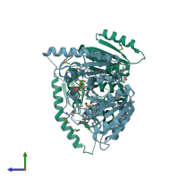 PDB entry 3loq coloured by chain, side view.