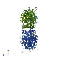PDB entry 3lor coloured by chain, side view.