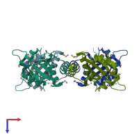 PDB entry 3lor coloured by chain, top view.