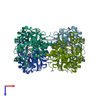 PDB entry 3lot coloured by chain, top view.