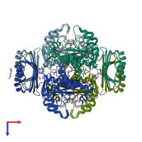 PDB entry 3lou coloured by chain, top view.