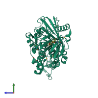 PDB entry 3lov coloured by chain, side view.