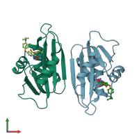 PDB entry 3lp3 coloured by chain, front view.