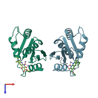 PDB entry 3lp3 coloured by chain, top view.
