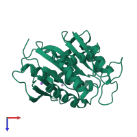 PDB entry 3lp5 coloured by chain, top view.