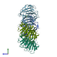 PDB entry 3lp9 coloured by chain, side view.