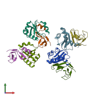 PDB entry 3lpe coloured by chain, front view.