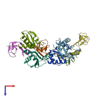 PDB entry 3lpe coloured by chain, top view.
