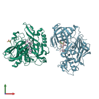 PDB entry 3lpj coloured by chain, front view.