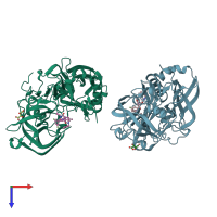 PDB entry 3lpj coloured by chain, top view.