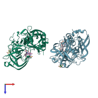 PDB entry 3lpk coloured by chain, top view.