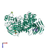 Monomeric assembly 1 of PDB entry 3lpo coloured by chemically distinct molecules, top view.