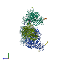 PDB entry 3lpp coloured by chain, side view.