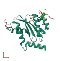 PDB entry 3lpt coloured by chain, front view.