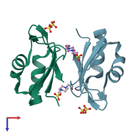 PDB entry 3lpy coloured by chain, top view.