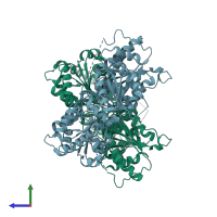 PDB entry 3lq1 coloured by chain, side view.