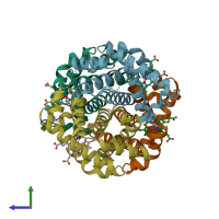 PDB entry 3lqd coloured by chain, side view.