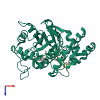 PDB entry 3lqg coloured by chain, top view.