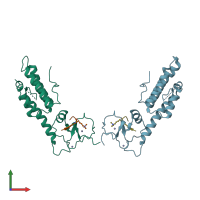 PDB entry 3lqj coloured by chain, front view.