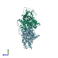 PDB entry 3lqq coloured by chain, side view.