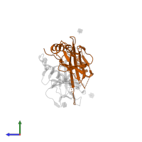 HLA class II histocompatibility antigen, DP beta 1 chain in PDB entry 3lqz, assembly 1, side view.