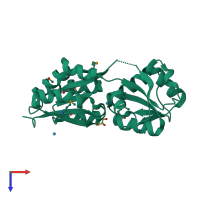 PDB entry 3lr1 coloured by chain, top view.