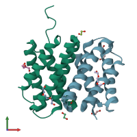 PDB entry 3lr8 coloured by chain, front view.