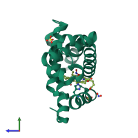 PDB entry 3lr9 coloured by chain, side view.