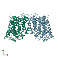 PDB entry 3lrb coloured by chain, front view.