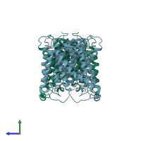 PDB entry 3lrb coloured by chain, side view.