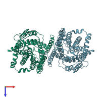PDB entry 3lrb coloured by chain, top view.