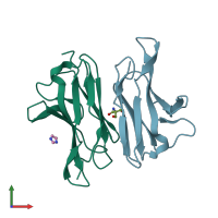 PDB entry 3lrg coloured by chain, front view.