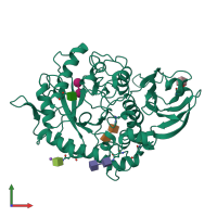 PDB entry 3lrl coloured by chain, front view.