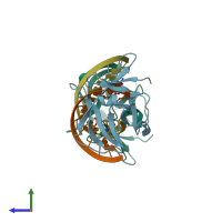 PDB entry 3lrn coloured by chain, side view.