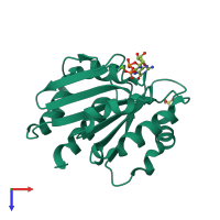 PDB entry 3lrp coloured by chain, top view.