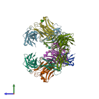 PDB entry 3lrs coloured by chain, side view.
