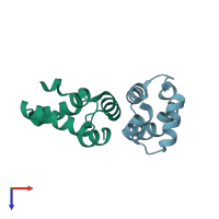 PDB entry 3lry coloured by chain, top view.