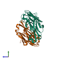 PDB entry 3ls4 coloured by chain, side view.
