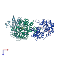 PDB entry 3lsf coloured by chain, top view.